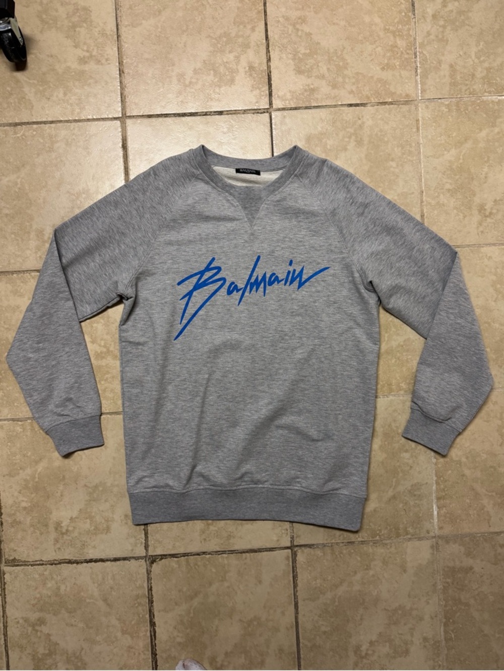 Balmain Paris Grey Logo Sweatshirt XL | Blue Script Crewneck